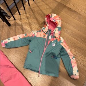 Roxy Kids Snow Jacket and Bibs- Green and Pink Floral